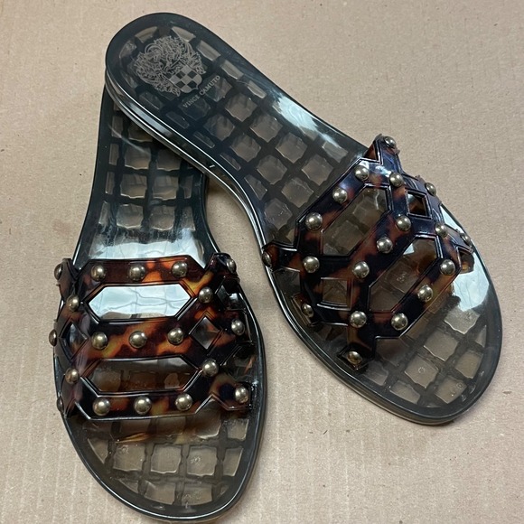Vince Camuto Shoes - Vince Camuto Womens Sz 8 Carron Tortoise Studded Clear Jelly Flat Slides Sandals